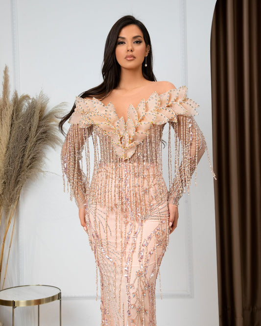 Marcella V Neckline Dress with Embellished Tassels - BLINI