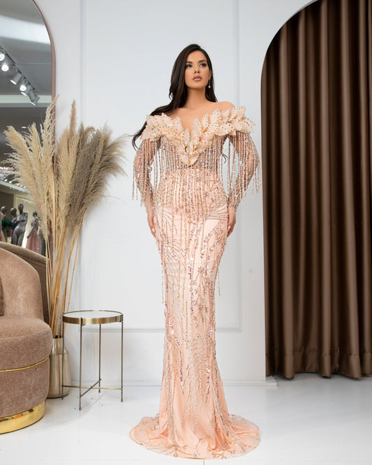 Marcella V Neckline Dress with Embellished Tassels - BLINI