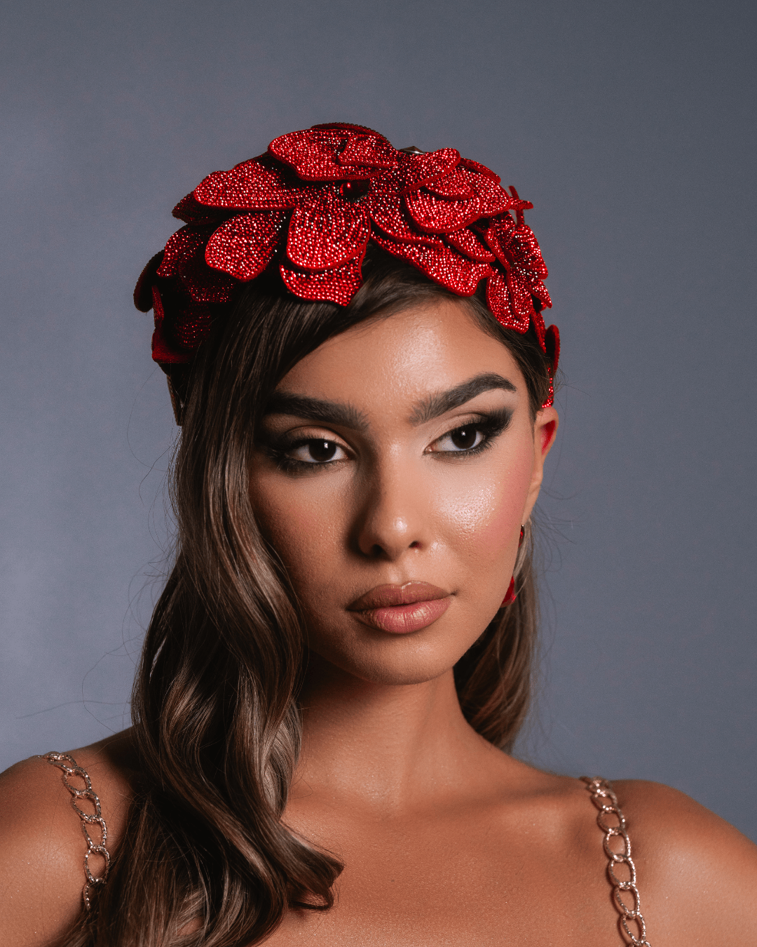 Mayla Two Piece Red Sleeveless Dress with Crystals and Flowers - BLINI