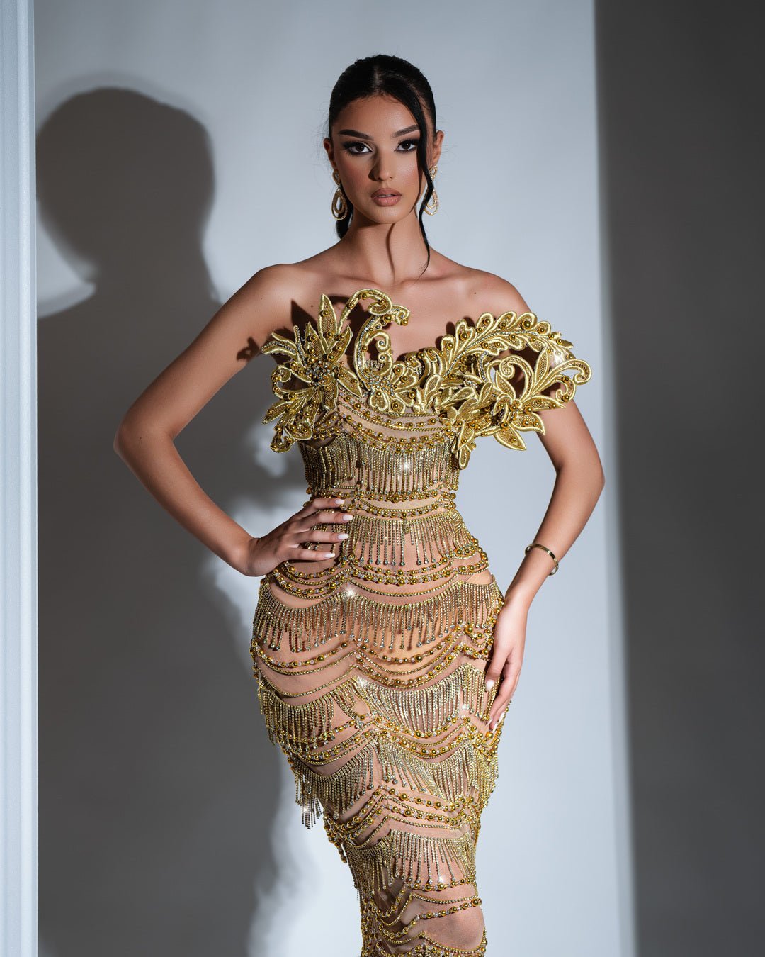 Mélis Gold Dress with Tassels and Crystals - BLINI