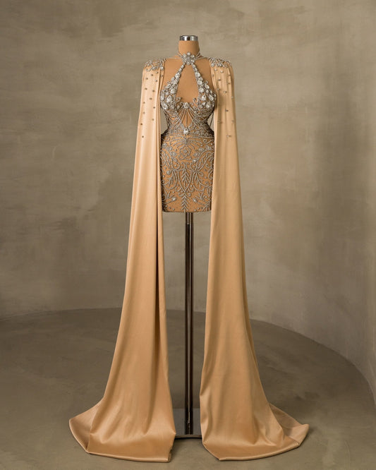 Melodiya Silver Dress with Champagne Cape - BLINI