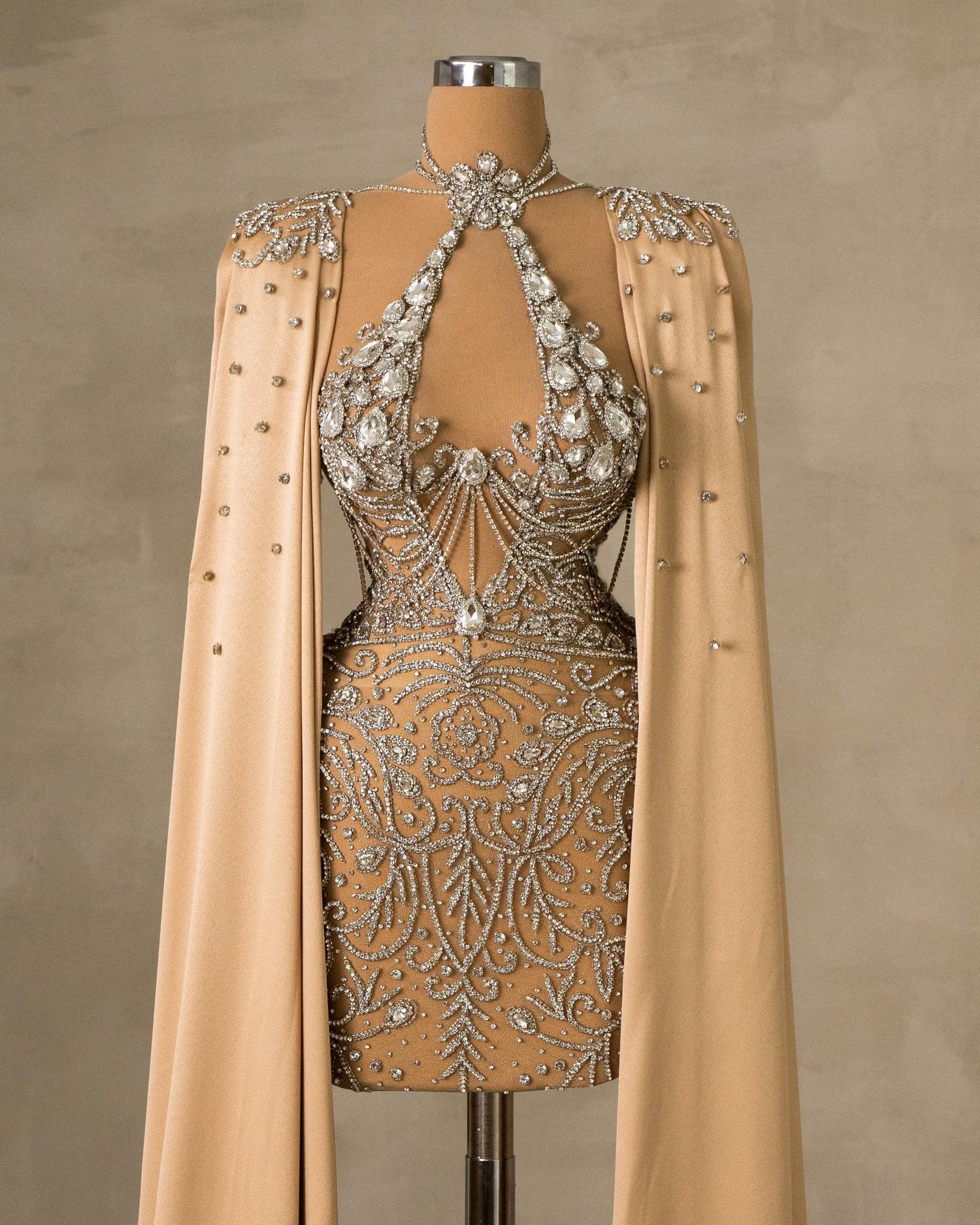 Melodiya Silver Dress with Champagne Cape - BLINI