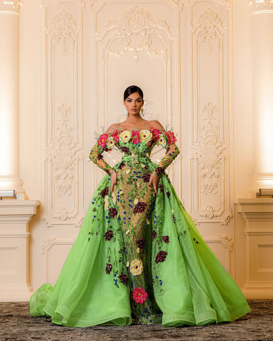 Melon Dress with Flowers Lace and Overskirt - BLINI