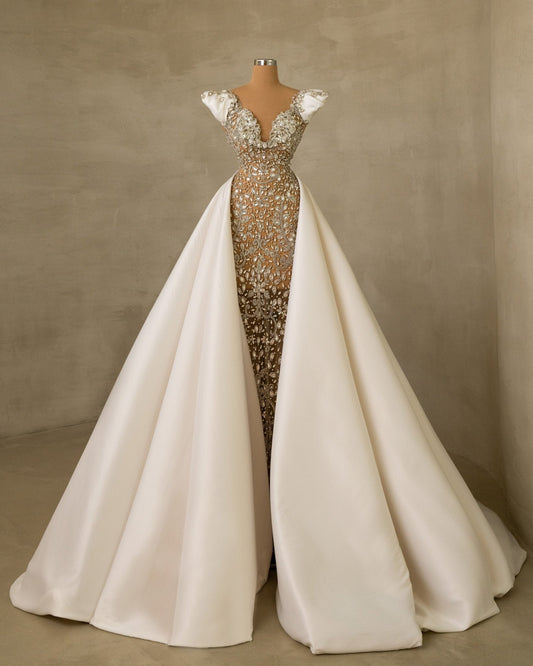 Mimaya Stone Embellished Bridal Dress with Overskirt - BLINI