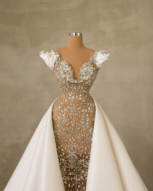 Mimaya Stone Embellished Bridal Dress with Overskirt - BLINI
