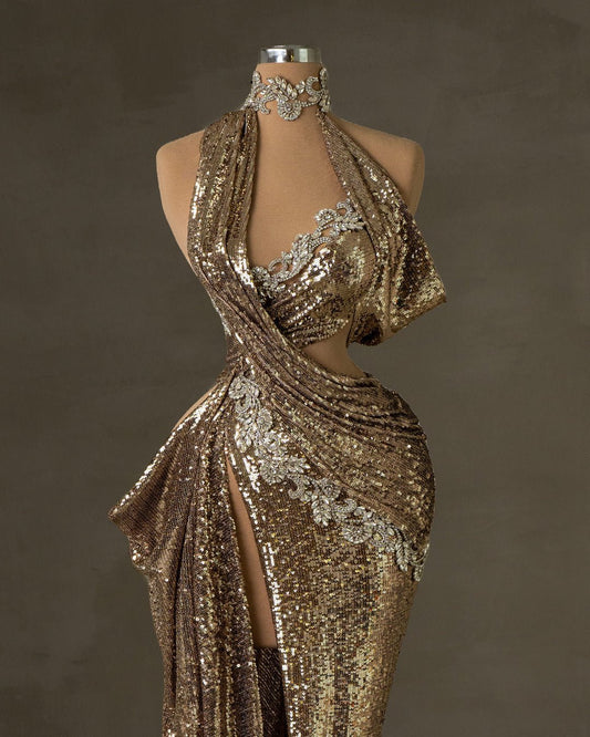 Mírona Gold Sequin Dress with Silver Details - BLINI