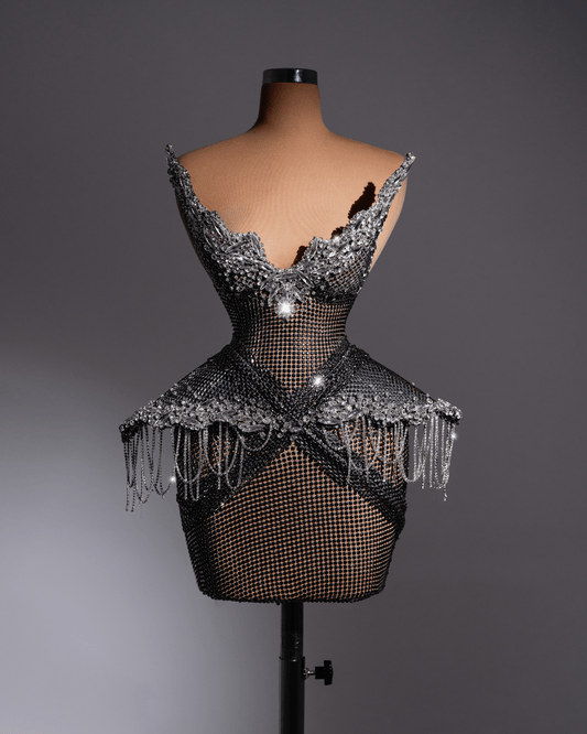 Mirya Black Short Dress with Crystals - BLINI