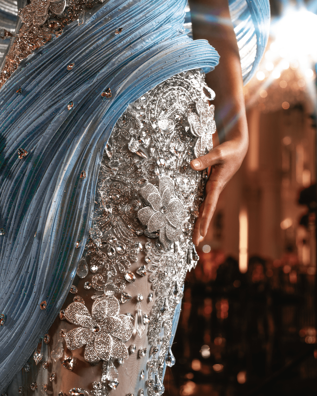 Moela Blue Sleeveless Dress with Flowers and Cape - BLINI