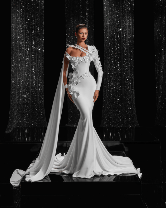 Morgana Bridal Dress, with Flowers and Cape - BLINI