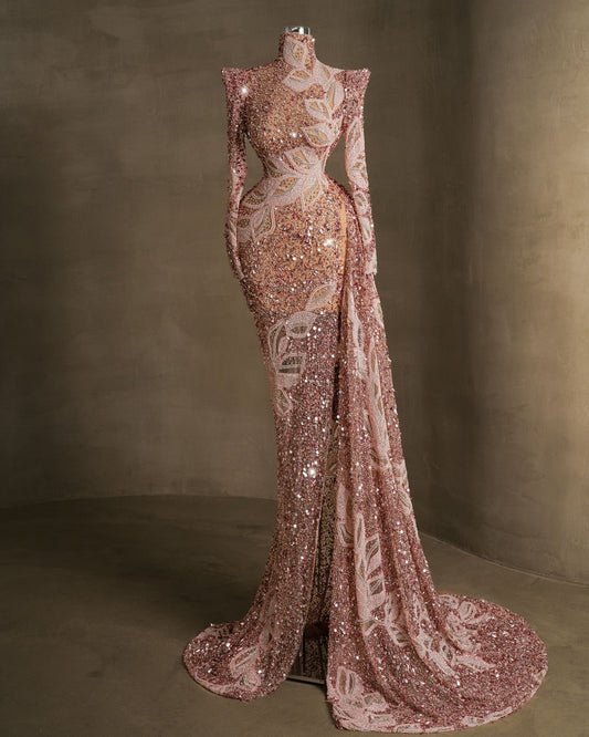 Morphin Light Pink Dress with Sequins and Stones - BLINI