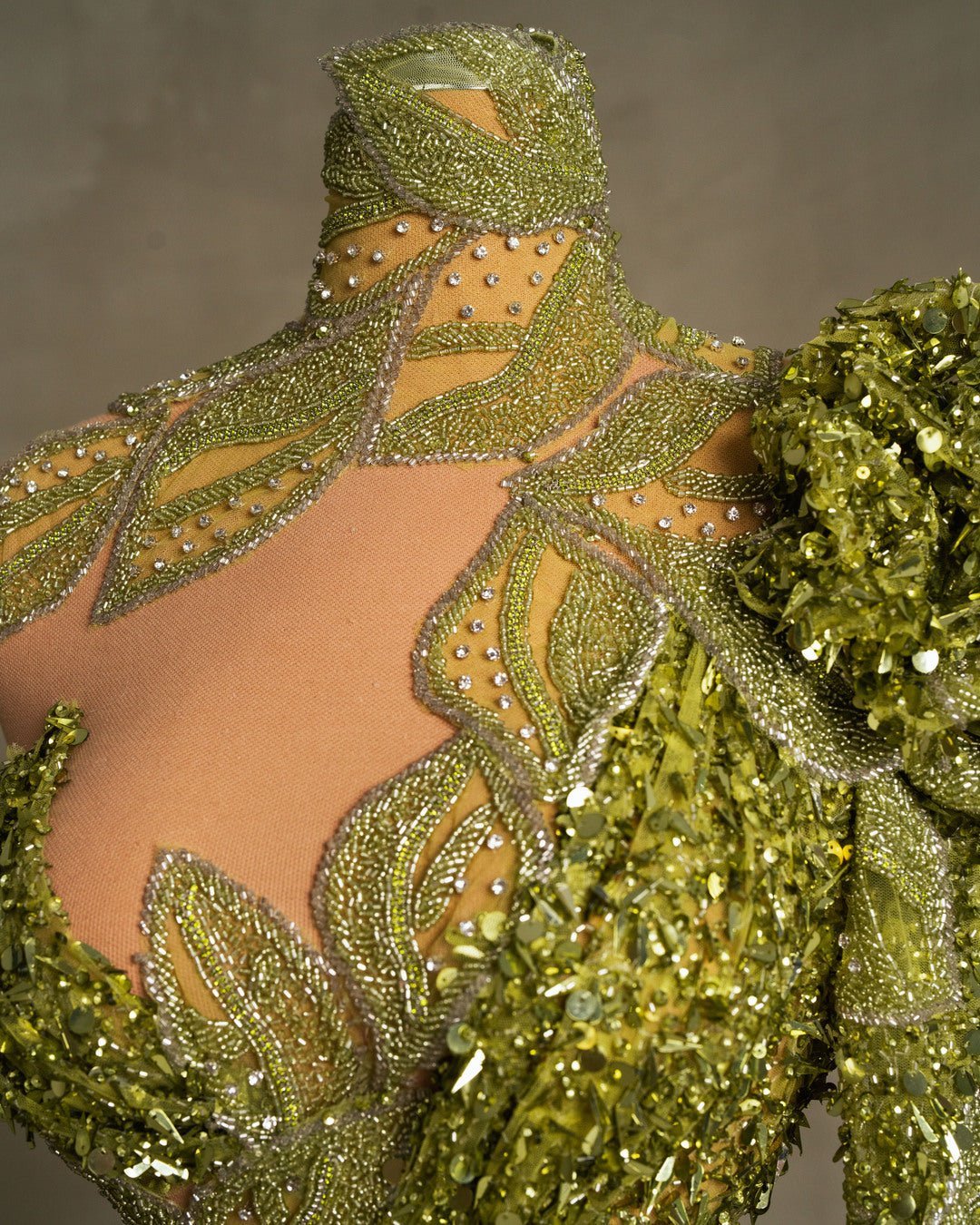 Morphus Light Green Dress with Sequins and Stones - BLINI