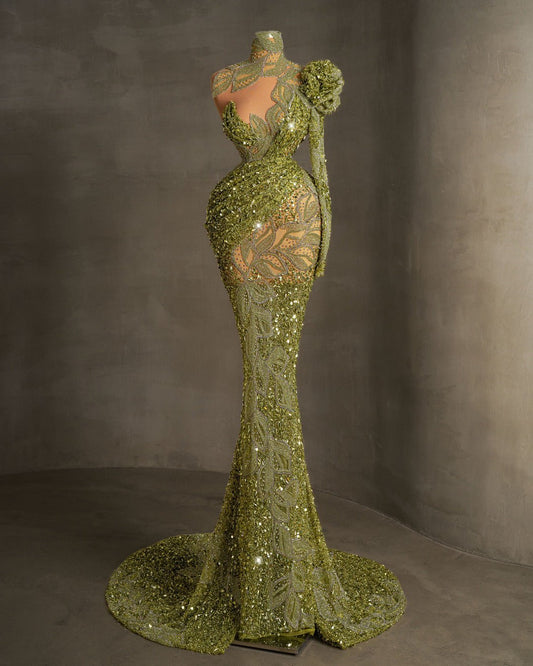 Morphus Light Green Dress with Sequins and Stones - BLINI