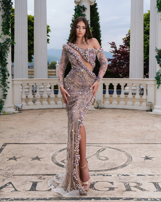 Nadine Purple Dress with Beads and Cut - Outs - BLINI