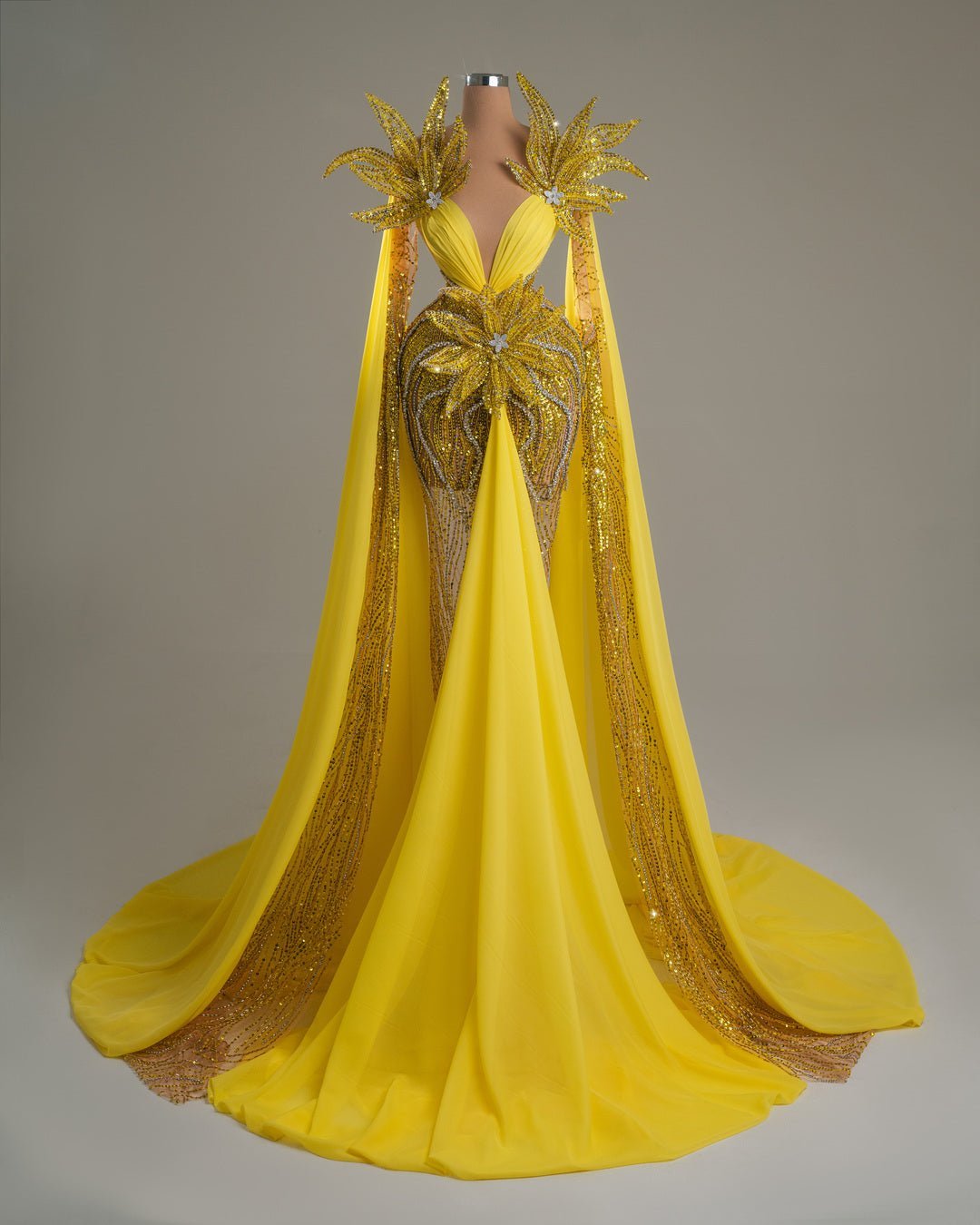 Noemi Yellow Dress with Floral Design - BLINI