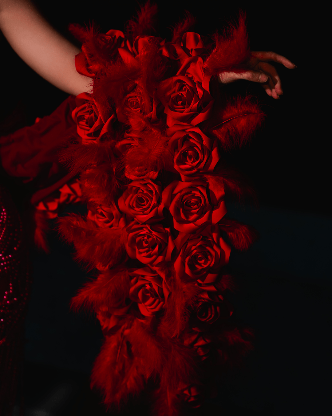 Odea Red Dress with Roses and Pearls - BLINI