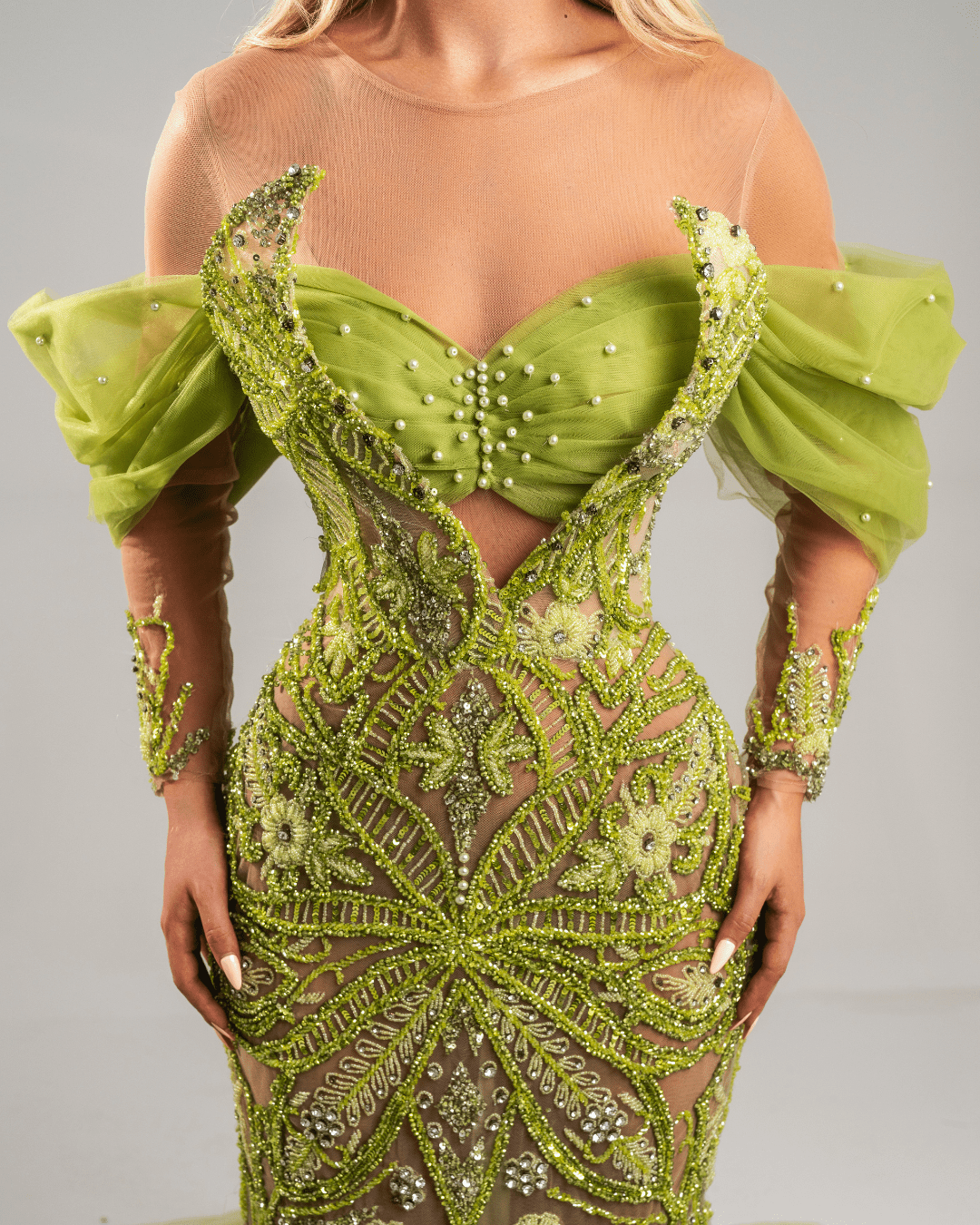 Oloya Green Dress with Crystals and Cut Outs - BLINI