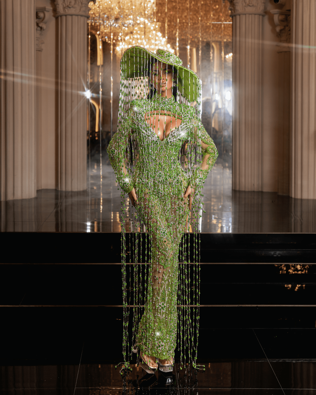 Ondea Green Dress with Crystals and Hat - BLINI