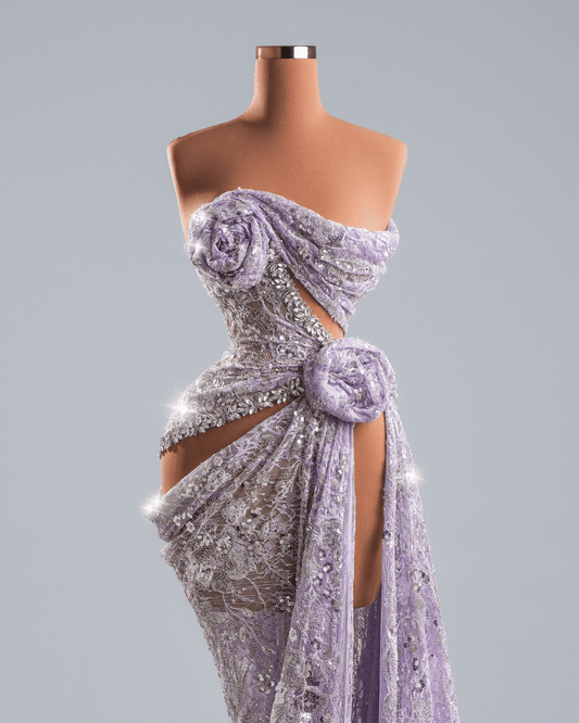 Onyna Purple Dress with Side Cape and Crystals - BLINI