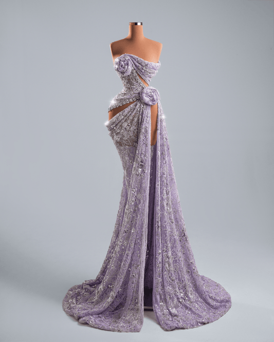 Onyna Purple Dress with Side Cape and Crystals - BLINI