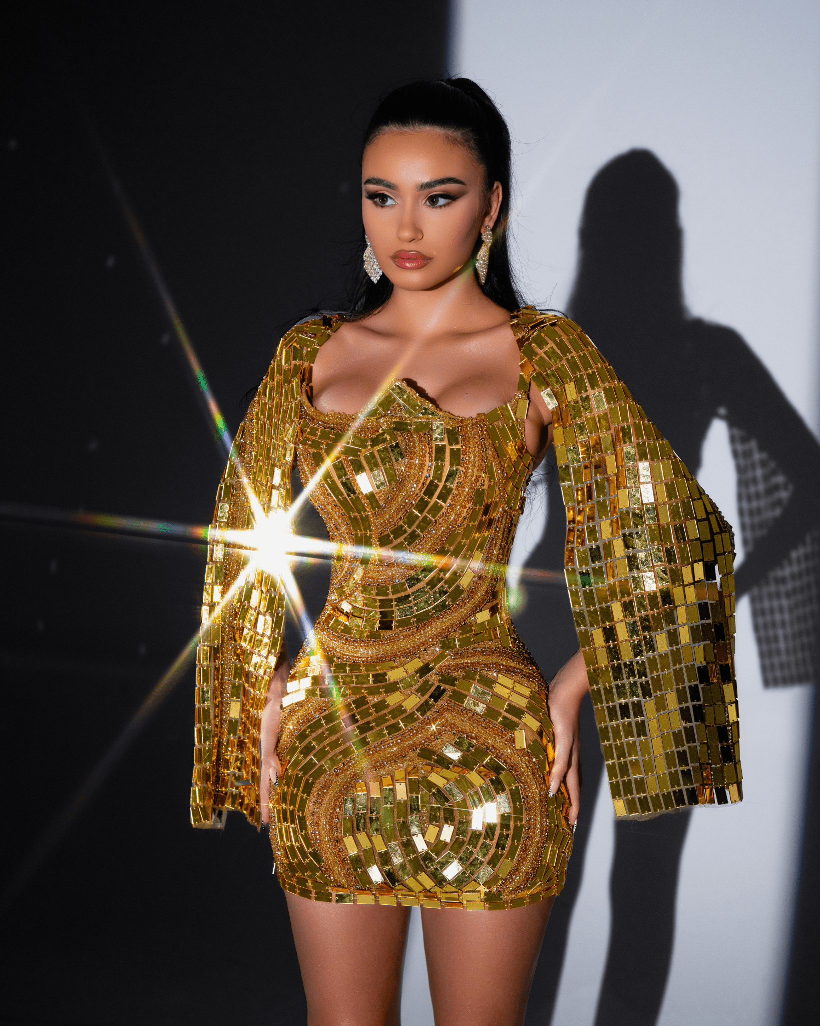 Orayla Short Gold Mirror Dress with Capes - BLINI