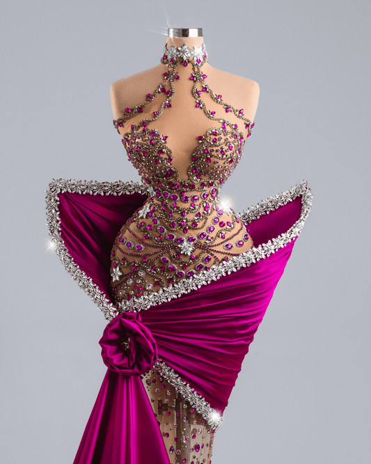 Orienta Pink Dress with Side Cap and Crystals - BLINI