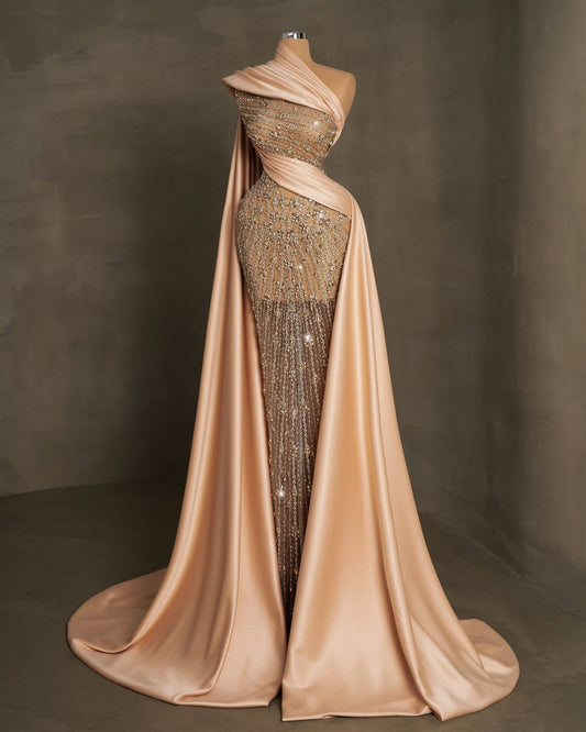 Paulette Champagne Dress Embellished with Stones - BLINI