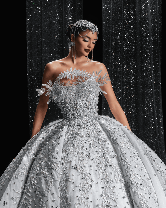 Poliere Bridal Dress, with Feather 3D Design - BLINI