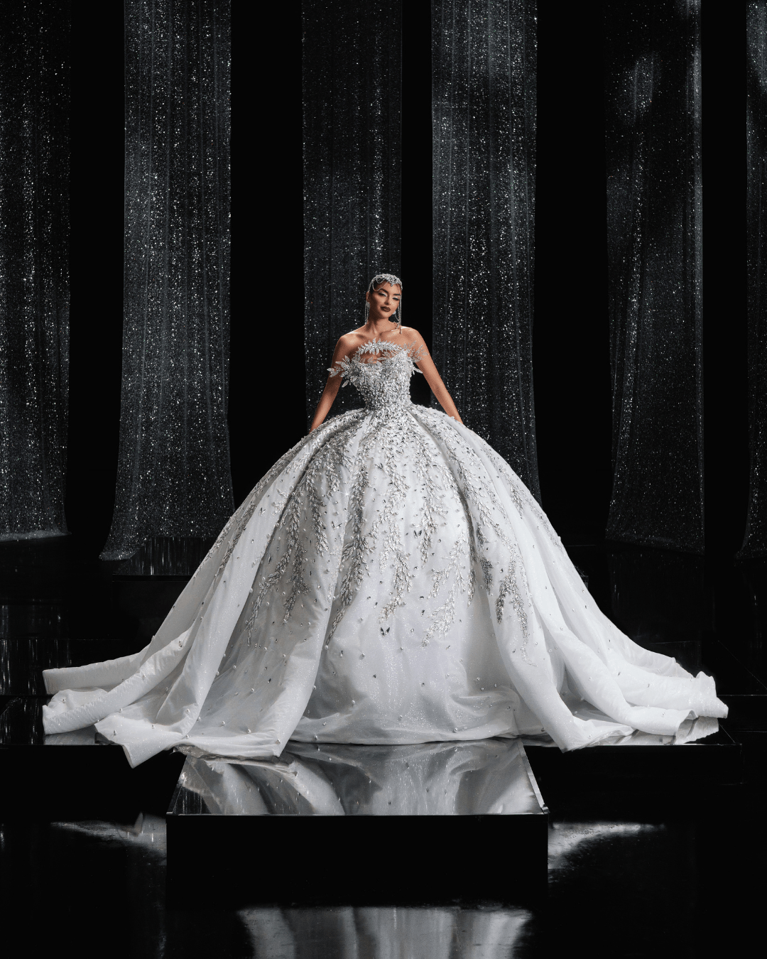 Poliere Bridal Dress, with Feather 3D Design - BLINI