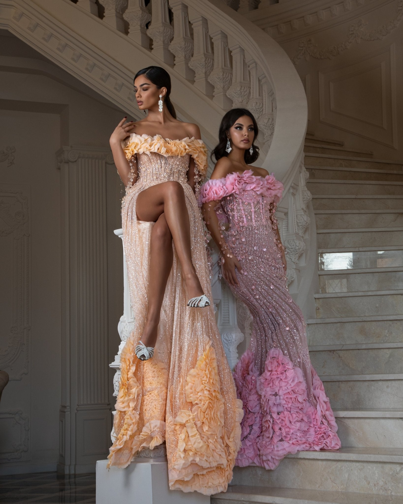 Raspberry Off - Shoulder Dress with Dazzling Crystals - BLINI