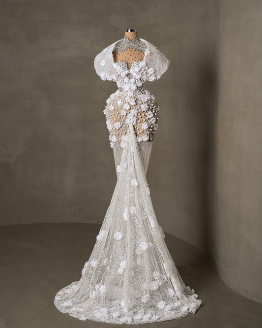 Reshika Bridal Dress Embellished with Pearls and Crystals - BLINI