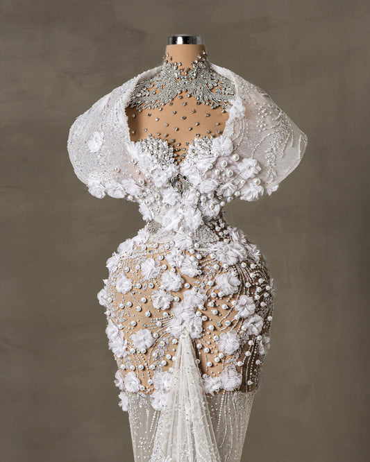 Reshika Bridal Dress Embellished with Pearls and Crystals - BLINI