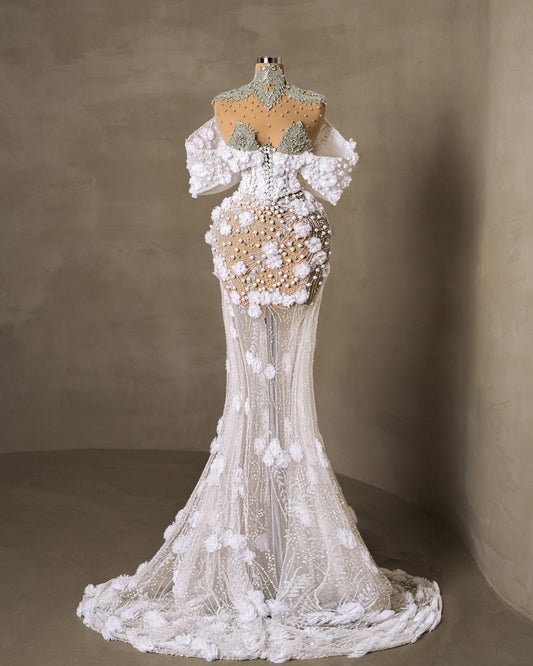 Rezina Bridal Dress Embellished with Crystals and Pearls - BLINI