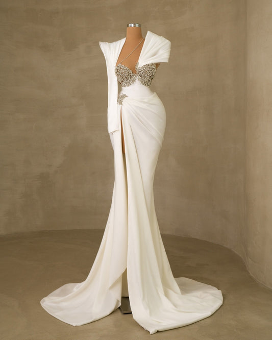 Riole One Shoulder Bridal Dress Embellished with Stones - BLINI
