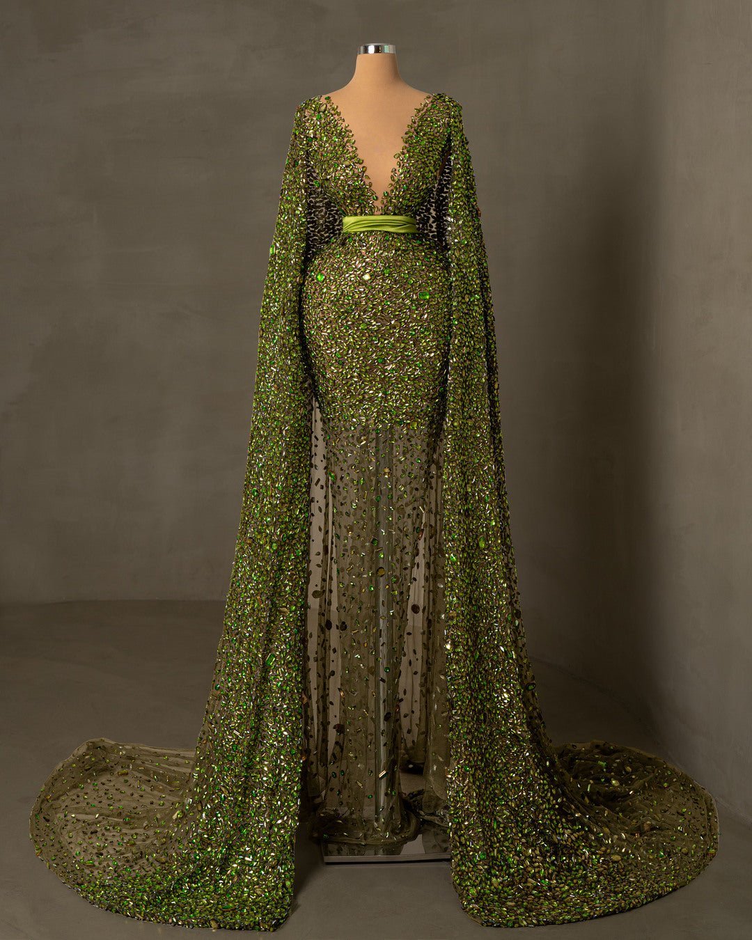 Rioss Green Dress Embellished with Stones - BLINI