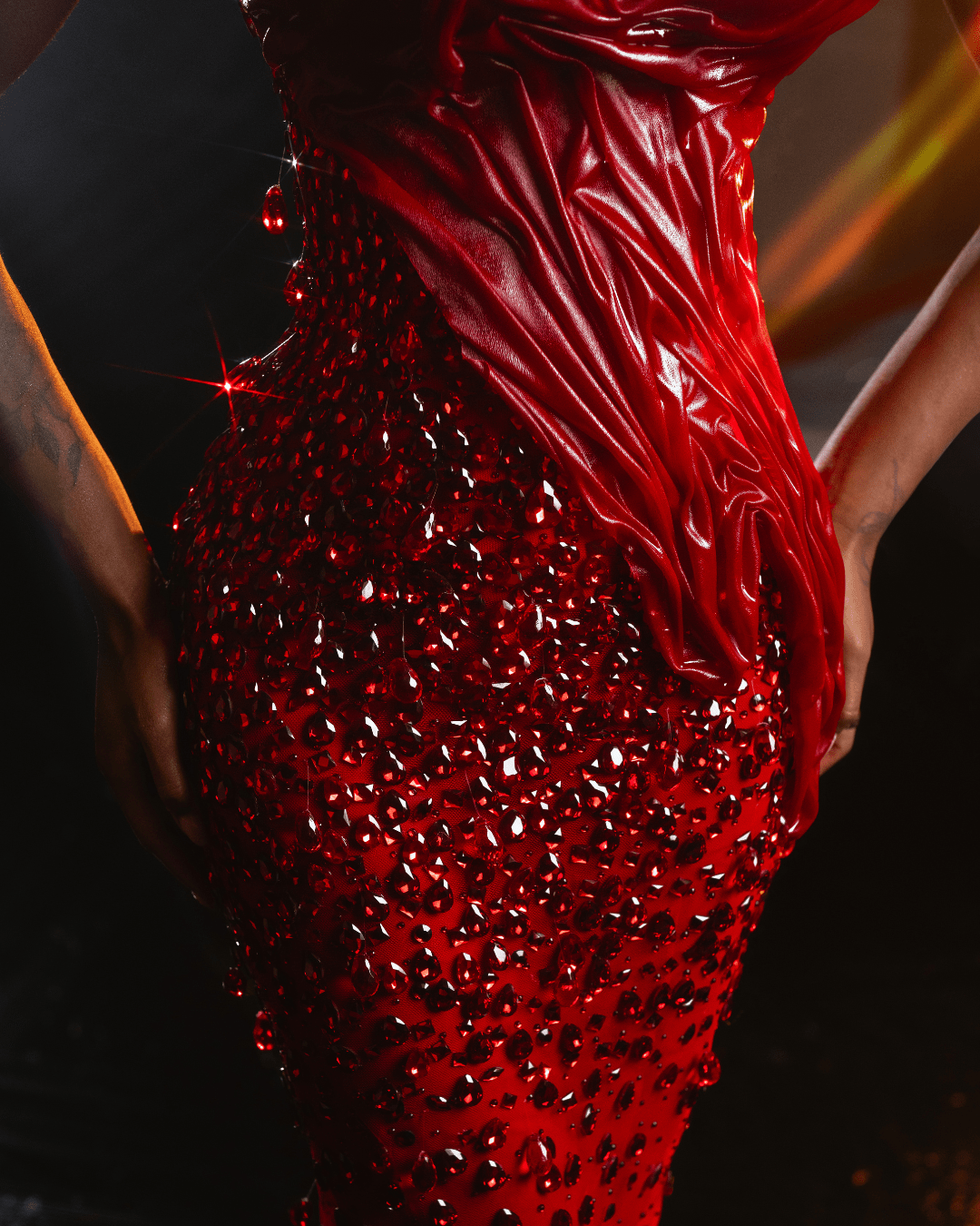 Roesa Long Dress with Metallic Leather and Flowers - BLINI