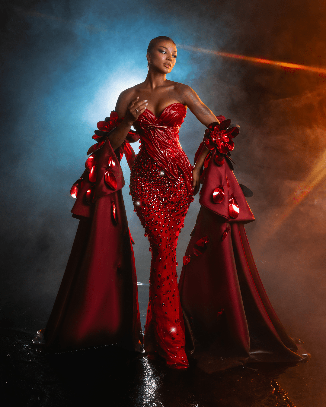 Roesa Long Dress with Metallic Leather and Flowers - BLINI