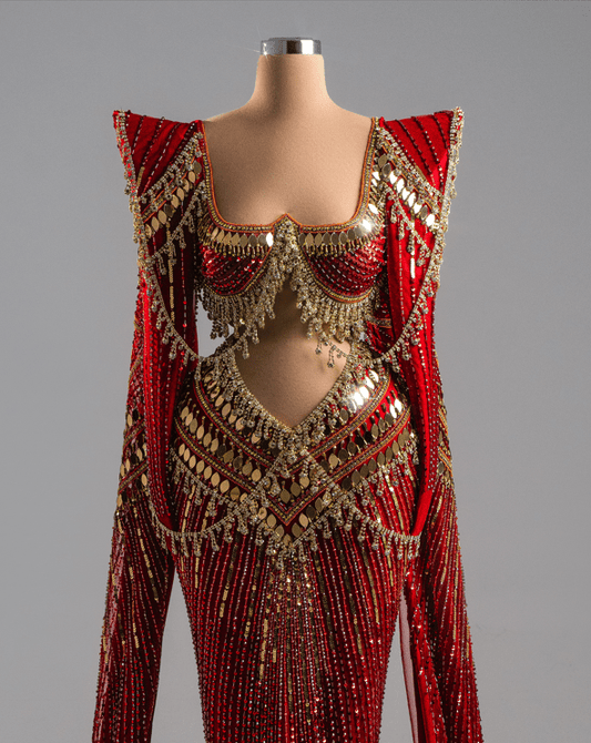 Rosalia Red Long Dress With Luxury Red Fabric - BLINI