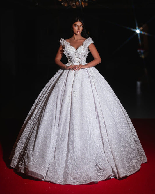 Rosaria Bridal Dress with Off Shoulder and Floral Designs - BLINI