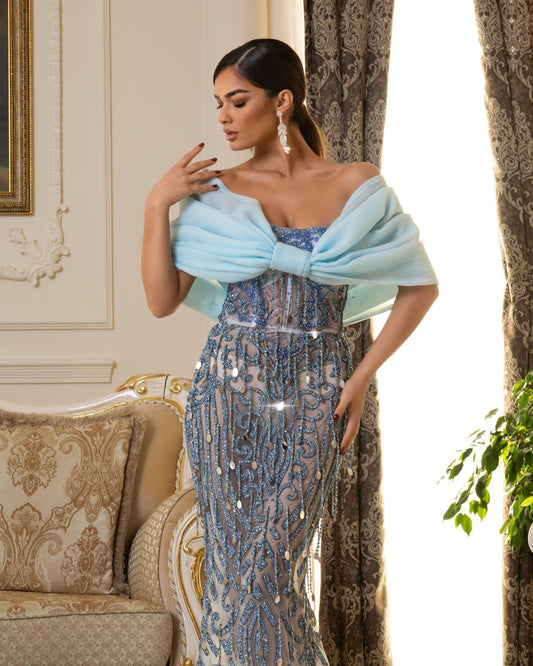 Rosewater Shiny Tasseled Off - Shoulder Dress - BLINI