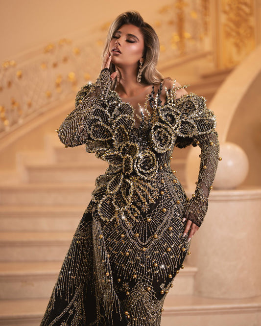 Rosina Black Dress with Gold Details - BLINI