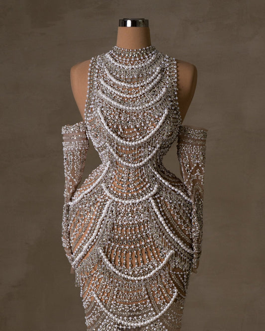 Rozaria Bridal Dress Embellished with Pearls and Stones - BLINI