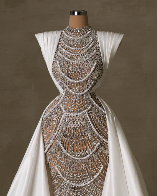 Rozette Bridal Dress Embellished with Pearls and Stones - BLINI