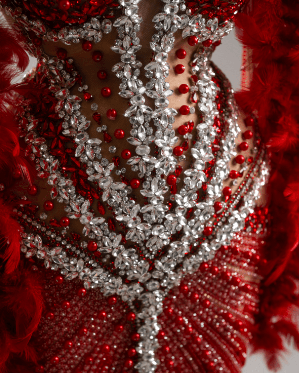 Rubyn Red Dress with Crystals and Cape - BLINI