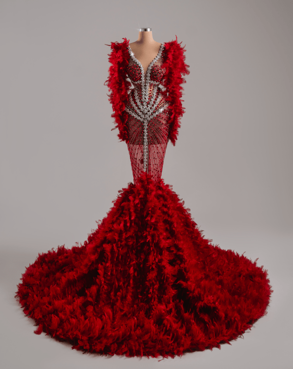 Rubyn Red Dress with Crystals and Cape - BLINI