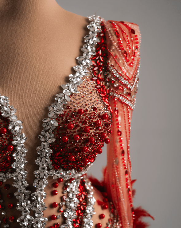 Rubyn Red Dress with Crystals and Cape - BLINI