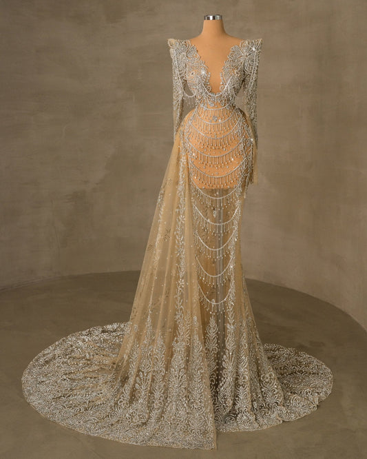 Ryssah Silver Dress with Long Sleeves - BLINI