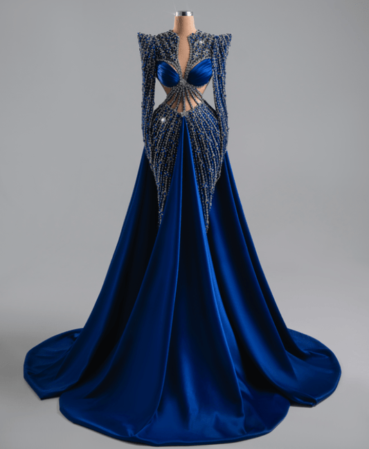 Scarlet Royal Blue Dress with Cape - BLINI