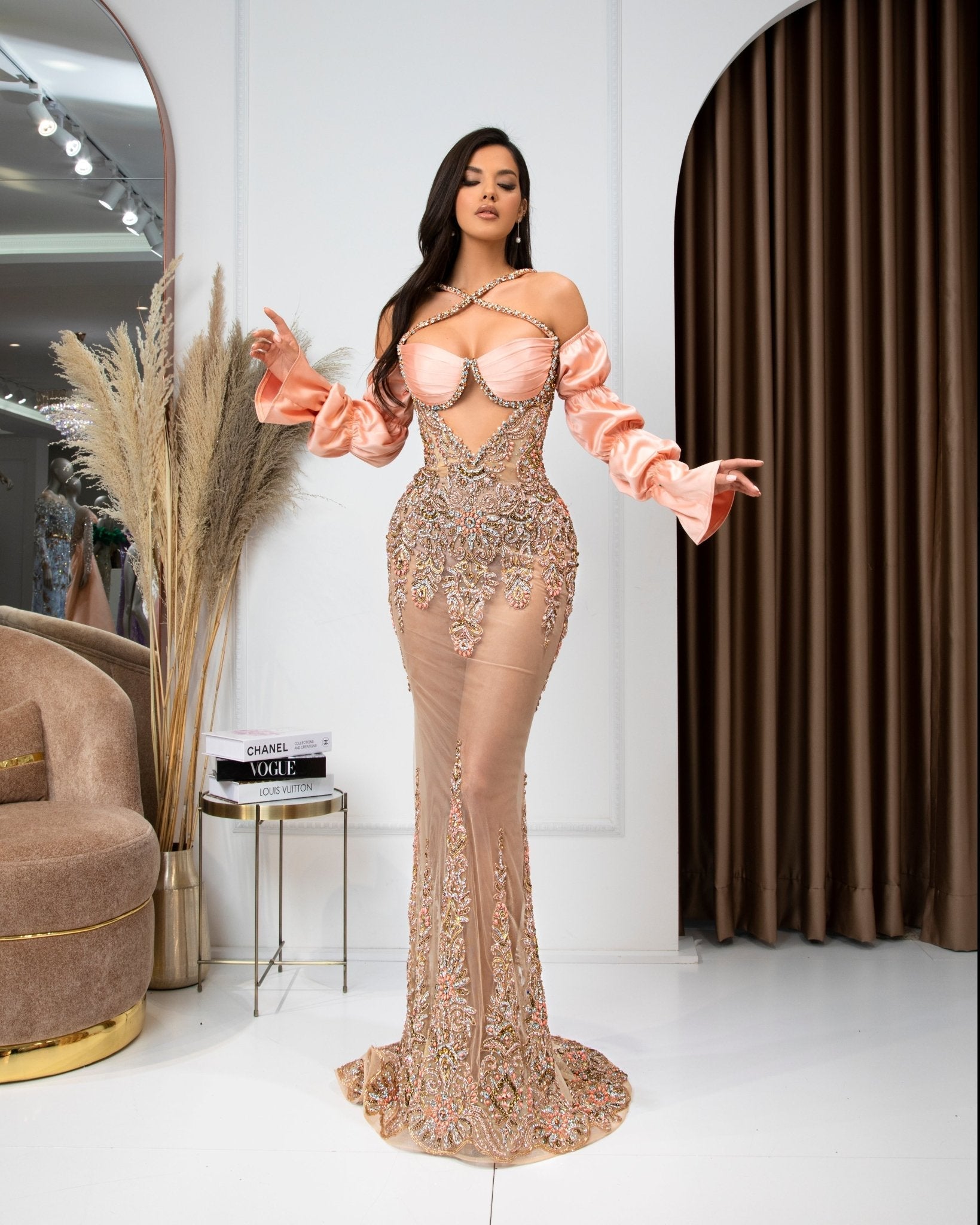 Serafina Off - Shoulder Dress with Embellished Stones - BLINI