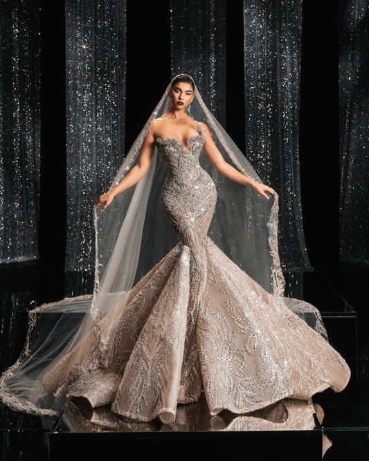 Serilda Mermaid Gown Embellished with Crystals - BLINI