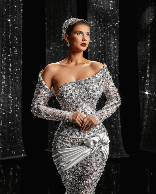 Silueta Bridal Dress with Pearls and Long Sleeves - BLINI